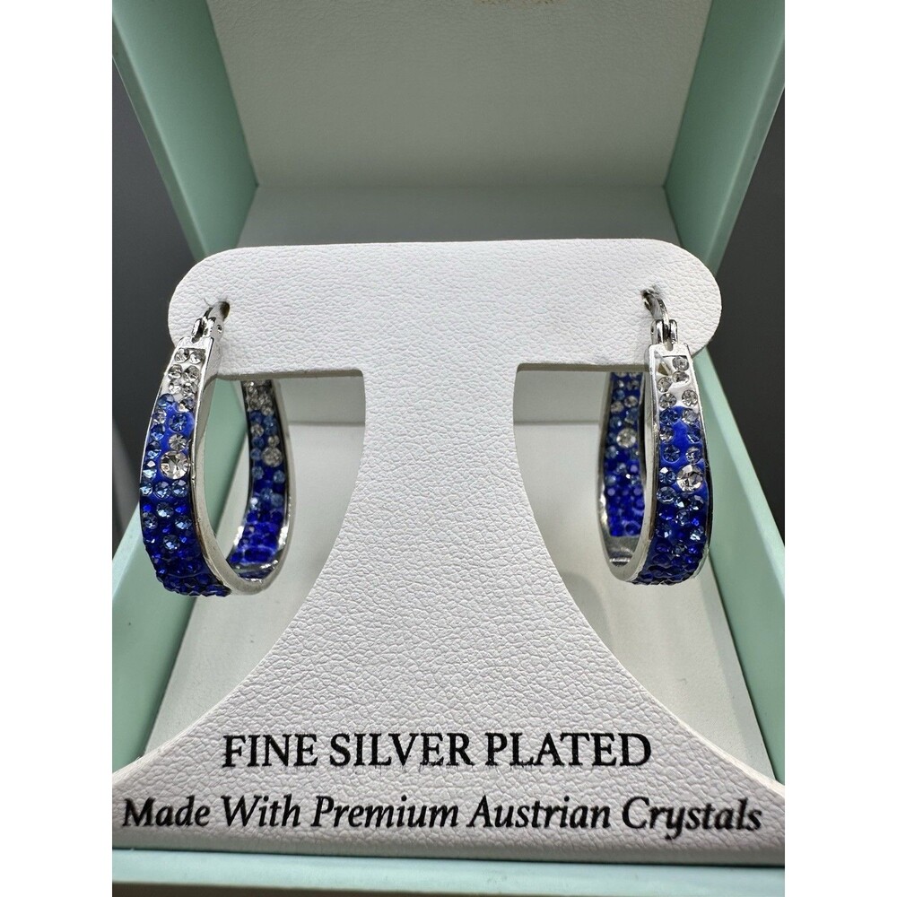 Sofia James Fine Silver Plated Huggie Hoop Earrings W Blue Austrian Crystals